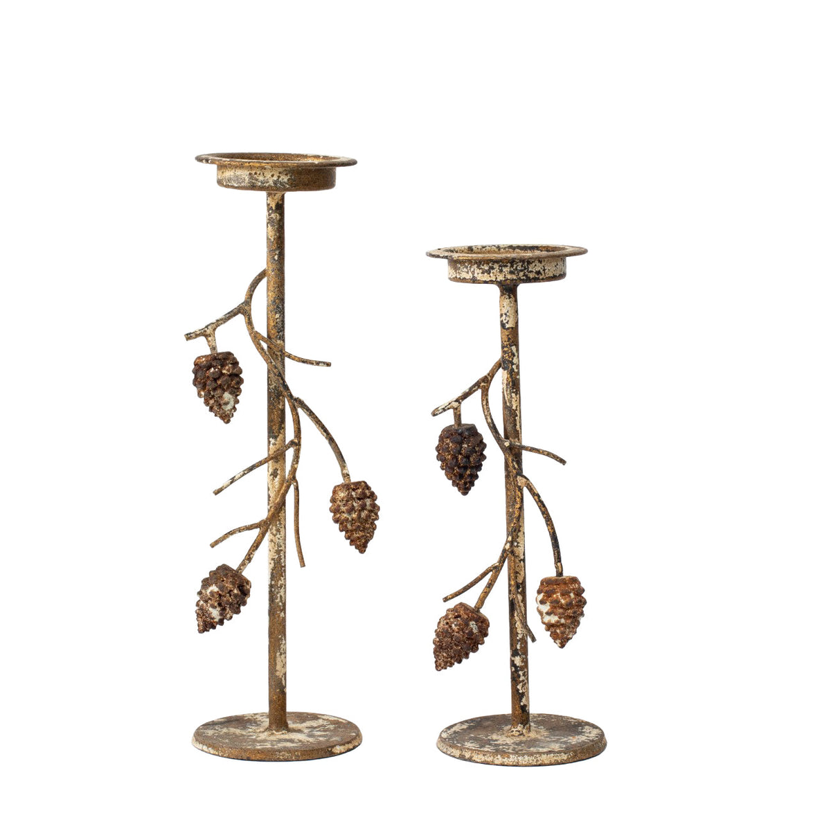 Aura Candle Holder with Pinecone Branches Rustic Gold Large