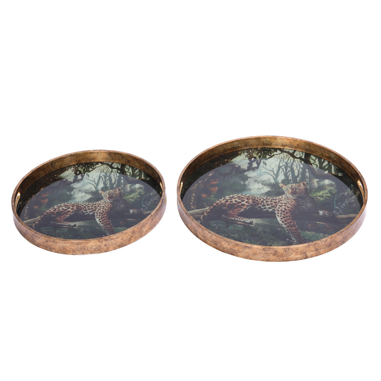 Set of 2 Lounging Leopards Decorative Trays