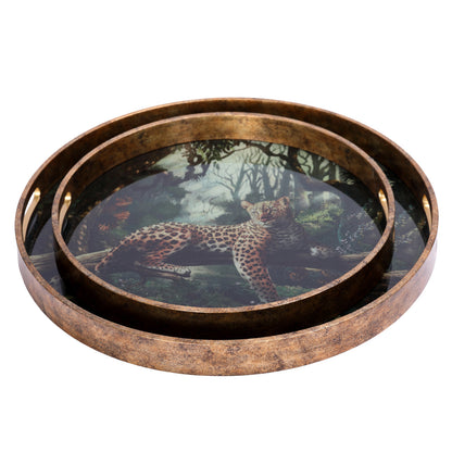 Set of 2 Lounging Leopards Decorative Trays