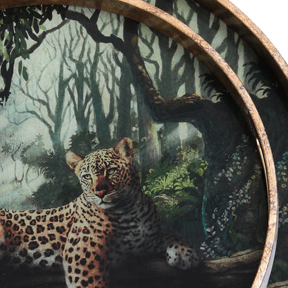 Set of 2 Lounging Leopards Decorative Trays