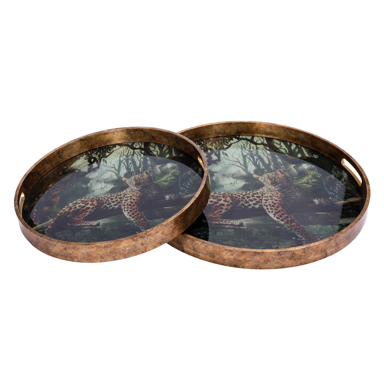 Set of 2 Lounging Leopards Decorative Trays