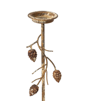 Aura Candle Holder with Pinecone Branches Rustic Gold Small