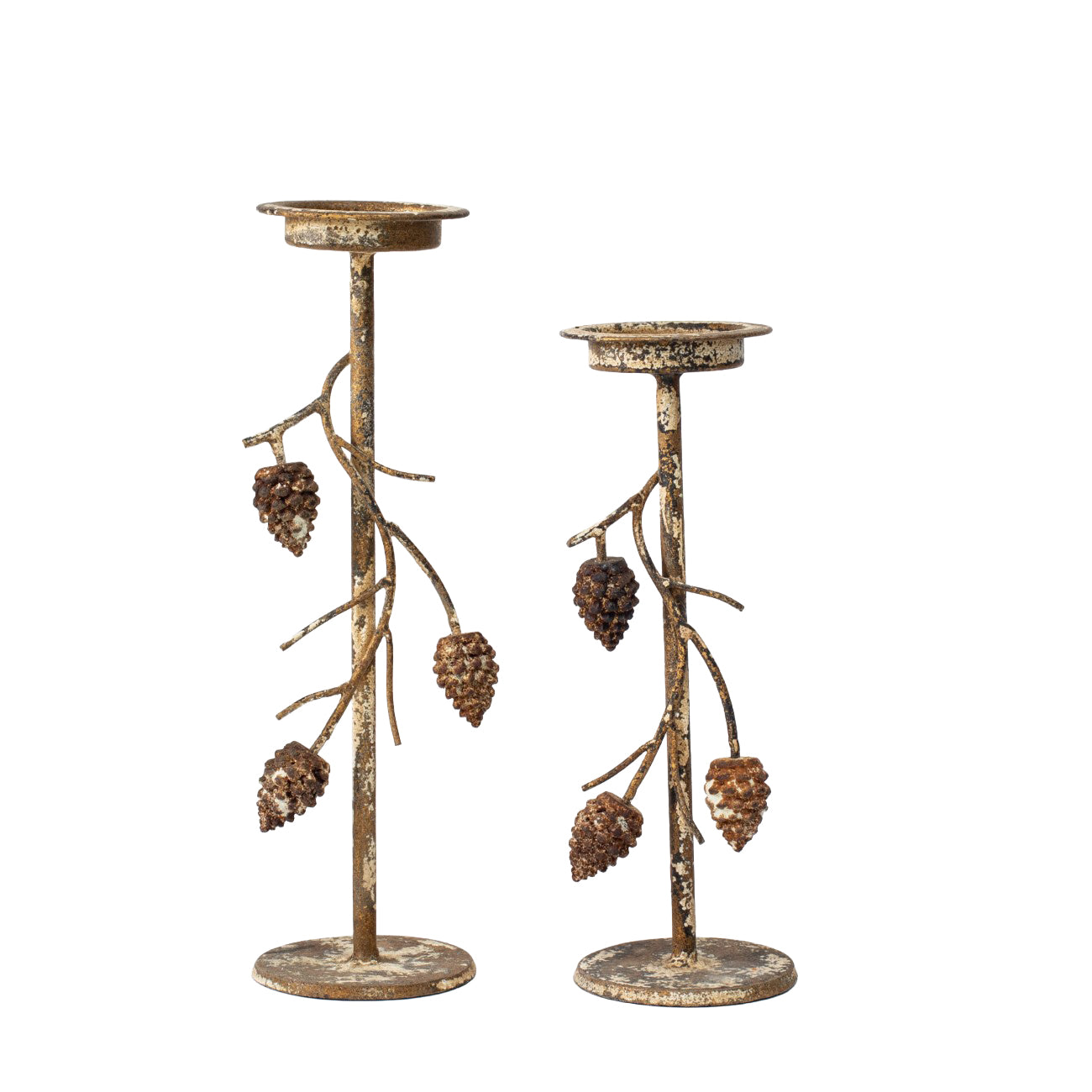 Aura Candle Holder with Pinecone Branches Rustic Gold Large