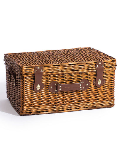 Luxury Pinstripe 4-Person Picnic Hamper with Leather Handles & Accessories
