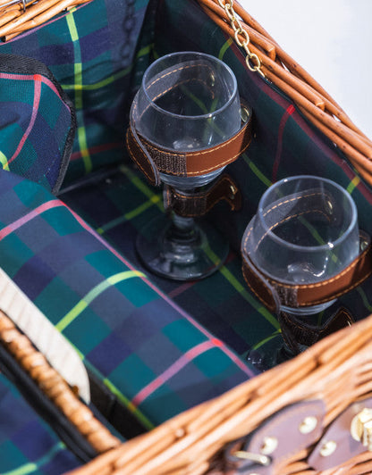 Luxury Tartan 2-Person Picnic Hamper w/ Leather Handles & Accessories