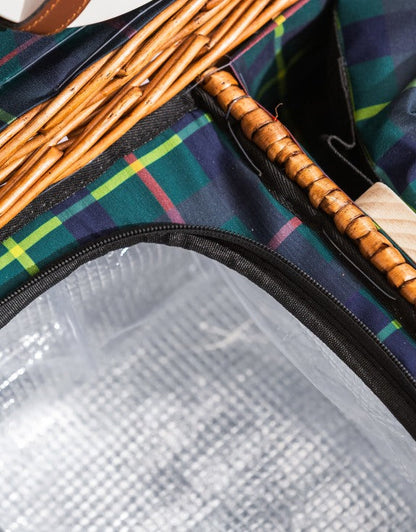 Luxury Tartan 2-Person Picnic Hamper w/ Leather Handles & Accessories