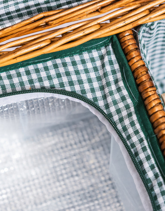 Luxury Gingham 2-Person Picnic Hamper with Leather Handles & Accessories