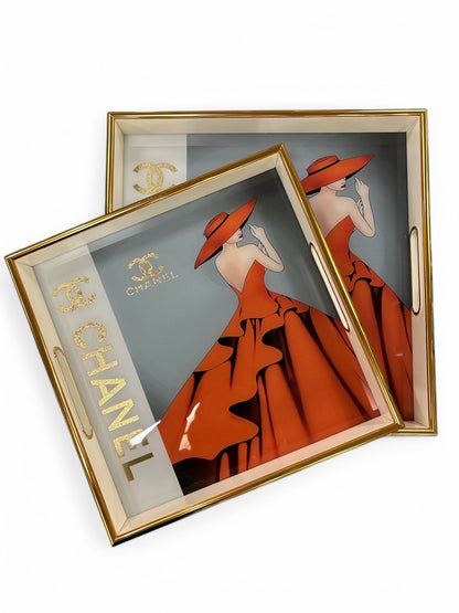 Set of 2 Designer Inspired Square Trays