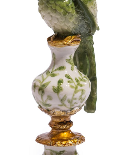 Antiqued Ornate Green & White Parrot Candle Holder (Right)