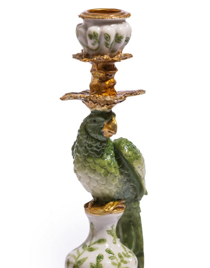 Antiqued Ornate Green & White Parrot Candle Holder (Right)