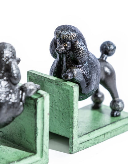 Cast Iron Antiqued Pair of Black Poodle Bookends