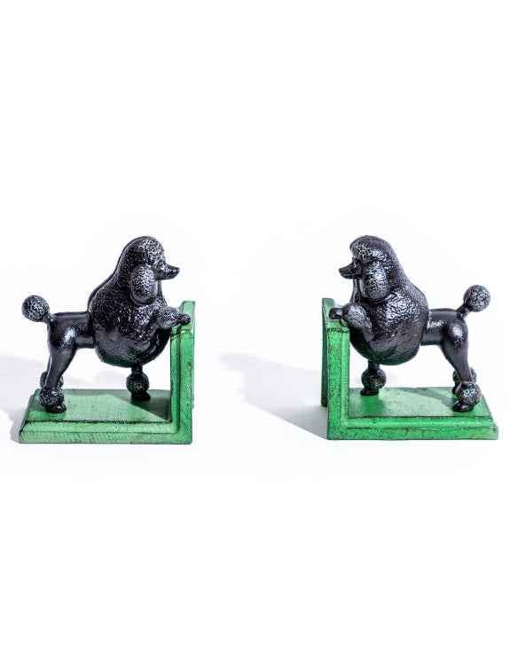 Cast Iron Antiqued Pair of Black Poodle Bookends